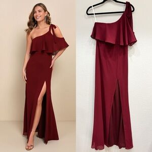 Lulu's Wine One-Shoulder Maxi Dress